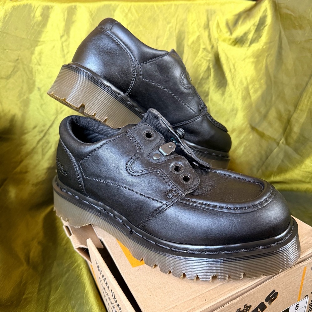 Vintage Dr. Martens Black Leather Lace Up Platform Pulley Shoes Made in England
